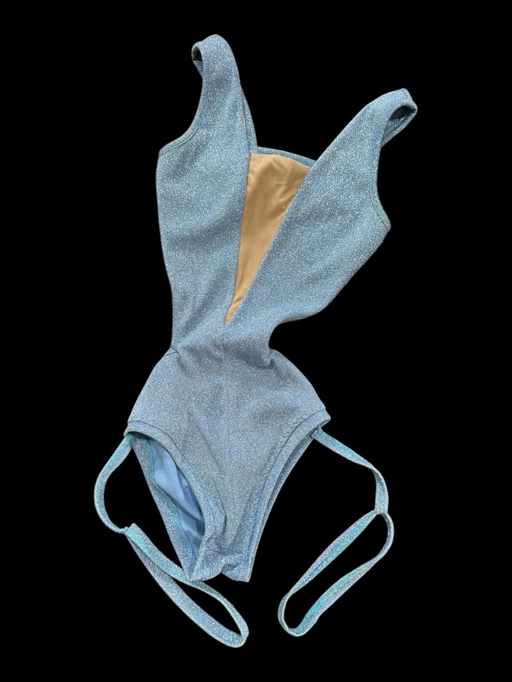 Handmade Ice Blue Lurex Sparkle Pole Dance Bodysuit w/ Leg Garters M